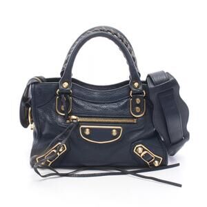 Balenciaga Metallic City Handbag Leather Navy Blue